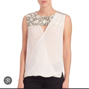 NEW Nordstrom Cream Blouse with Snakeskin Accent Sleeveless